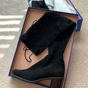 Stuart Weitzman Over The Knee Lug Sole Stretch Suede Boot ‘Darla’ black sz 10